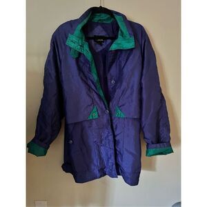Vintage Mariel Windbreaker Jacket Lined Button Purple & Teal Coat